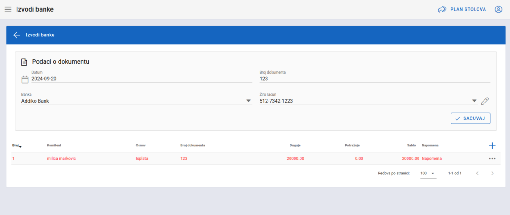 Bank statement details