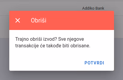 Bank statement delete warning