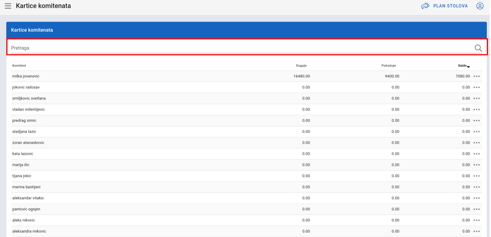 Search Client Transactions filter