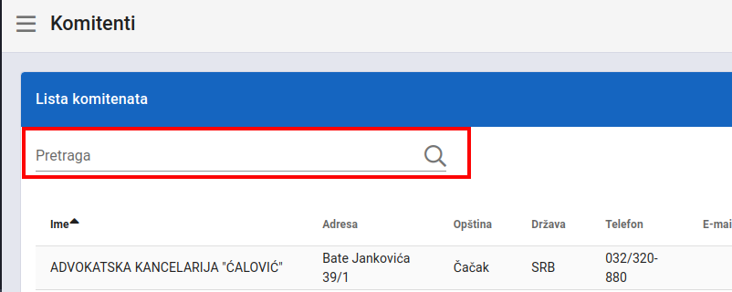 Search clients filter
