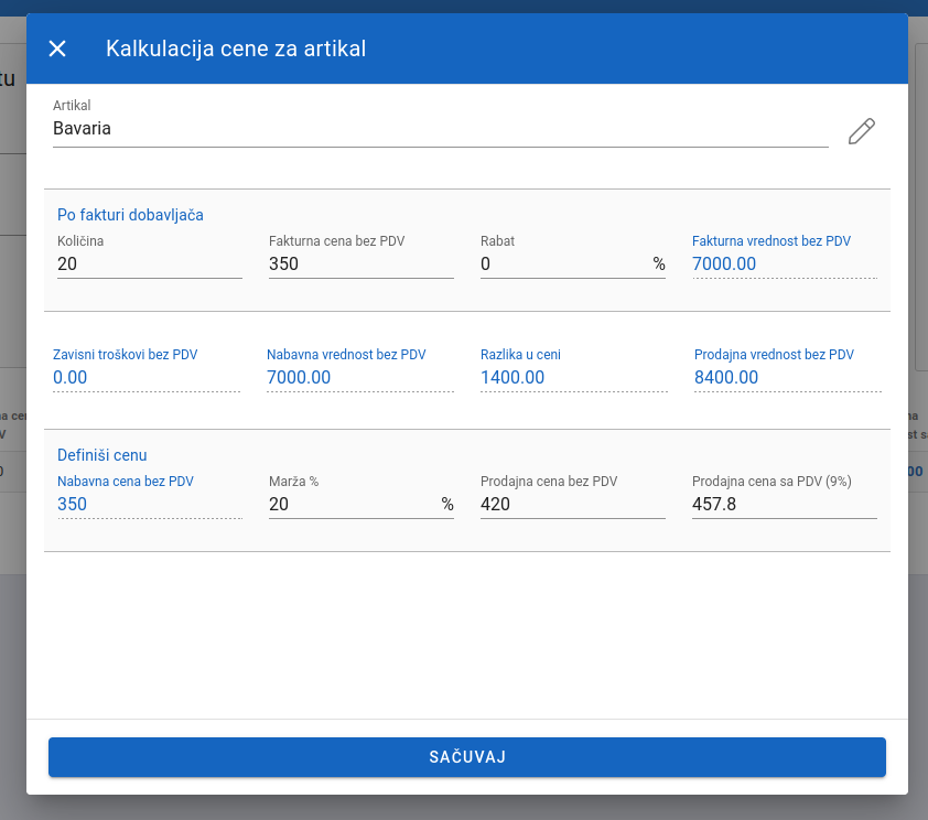 Edit price calculation for article