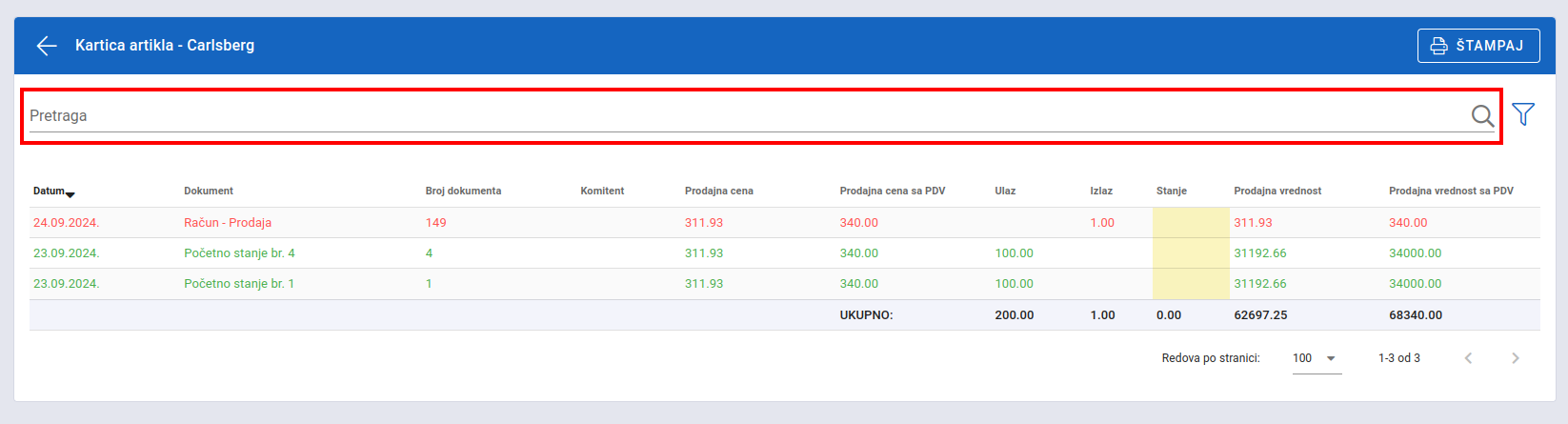 Stock item search