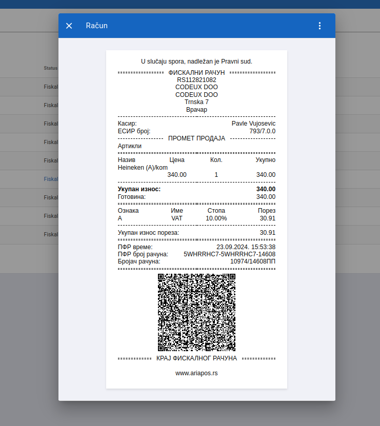 Receipt display