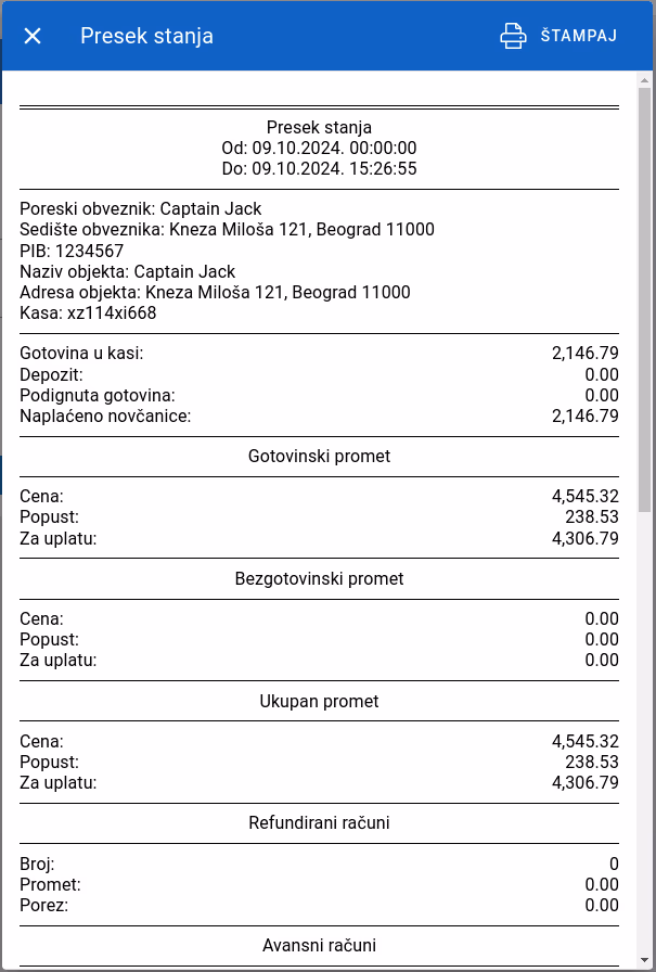 Sales reports printing