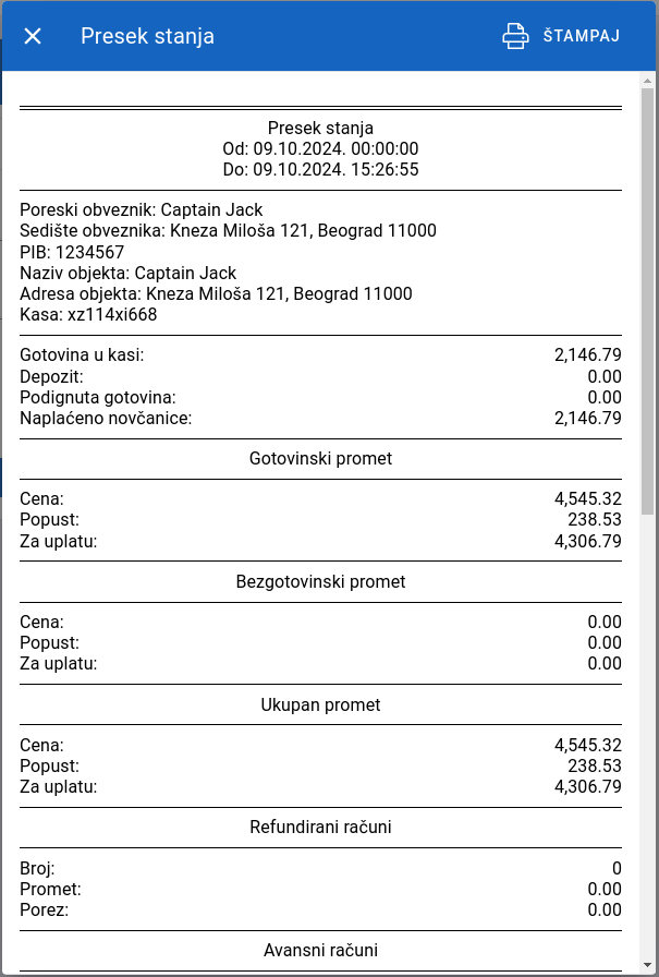 Sales reports printing