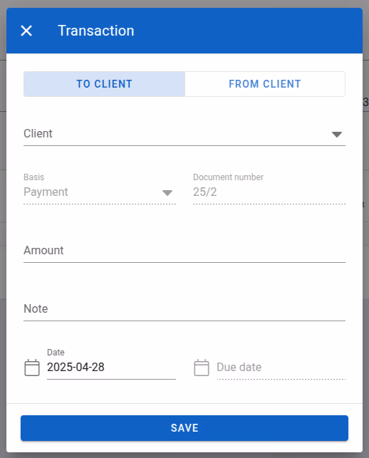 Add transaction form