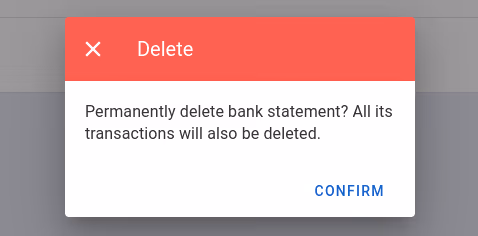 Bank statement delete warning
