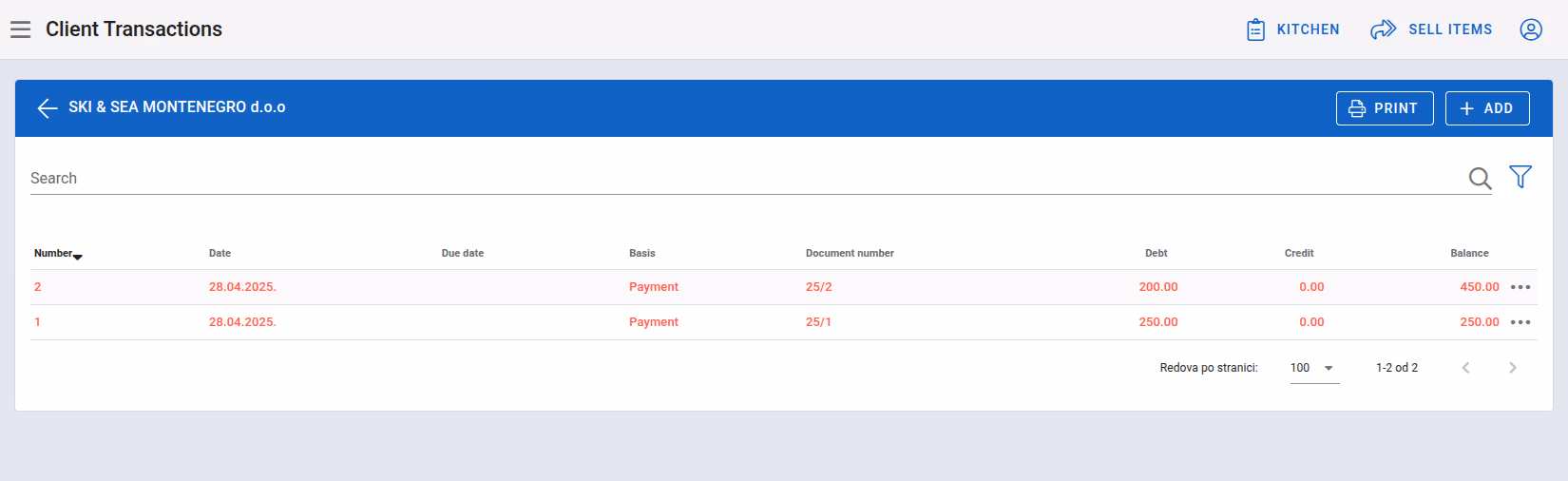 All transactions for a client