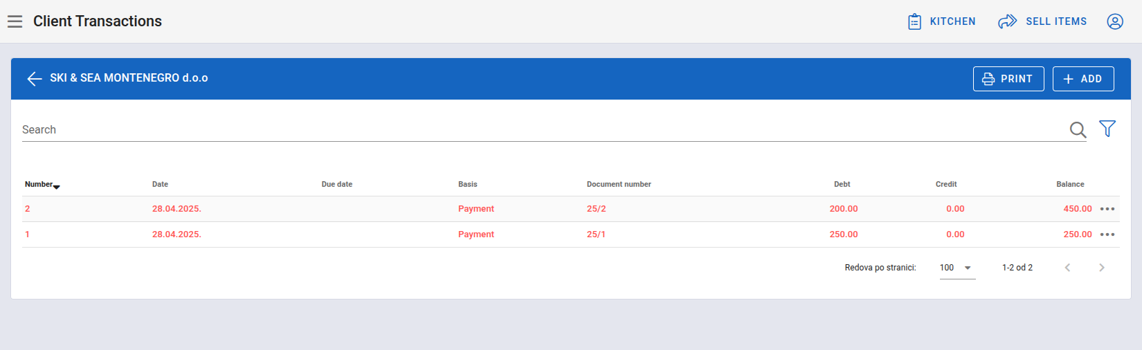 All transactions for a client