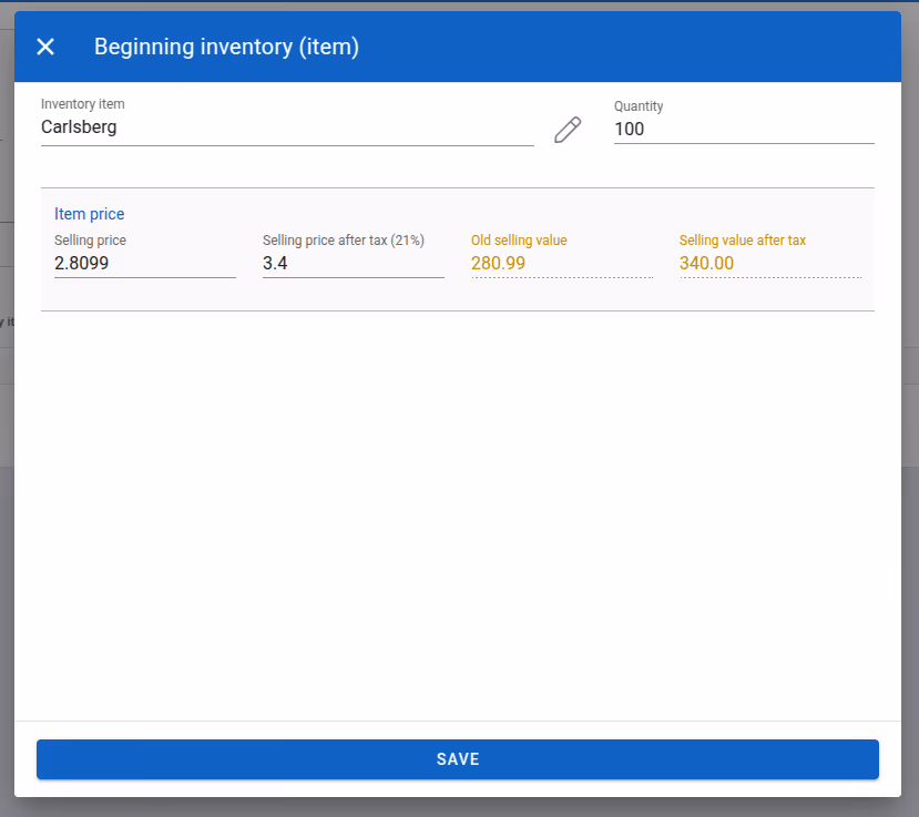 Add beginning inventory for an article completed