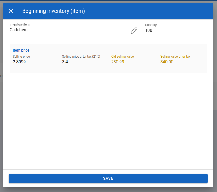 Add beginning inventory for an article completed