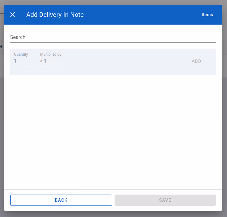 Second part of add delivery-in note-form