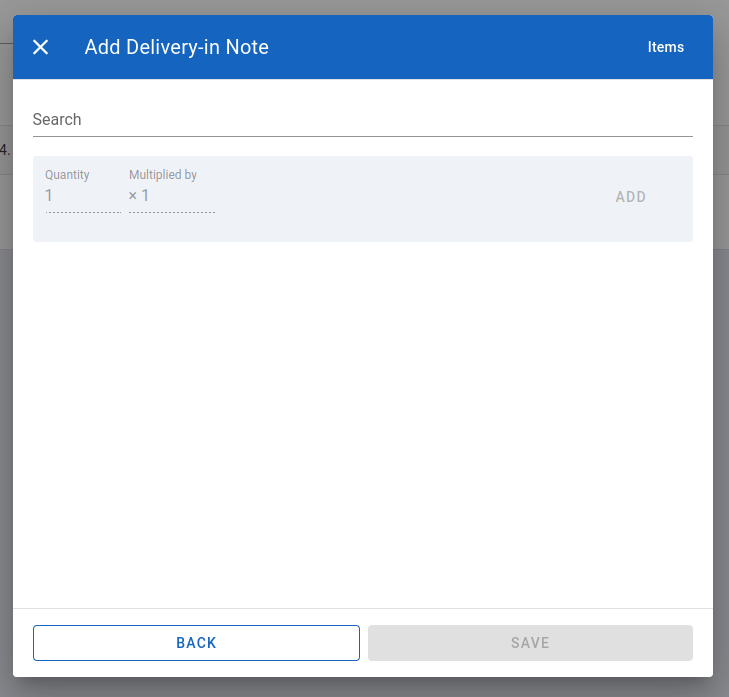 Second part of add delivery-in note-form