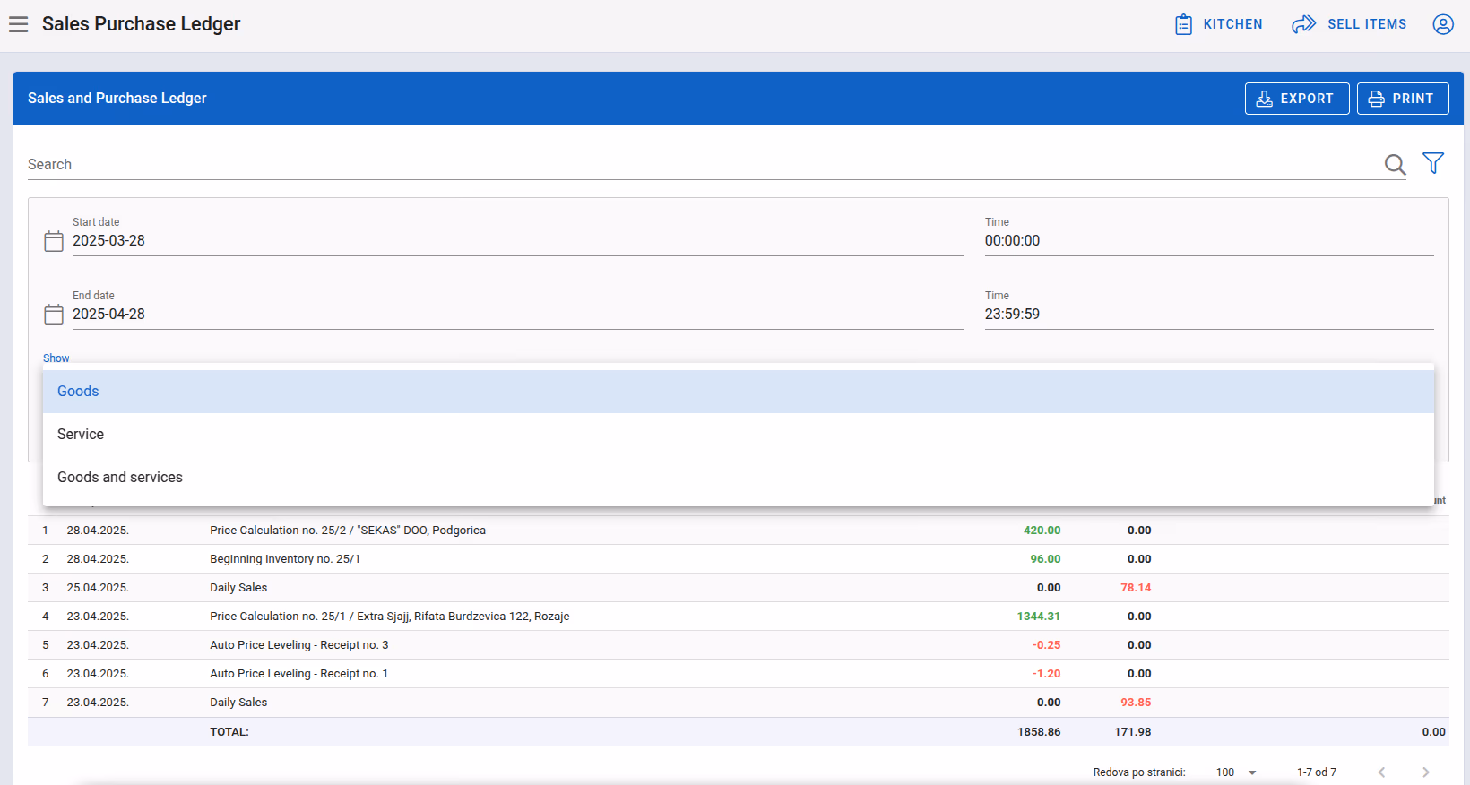Sales Purchase Ledger filters