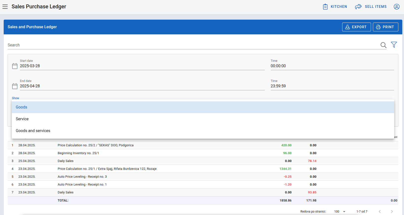 Sales Purchase Ledger filters