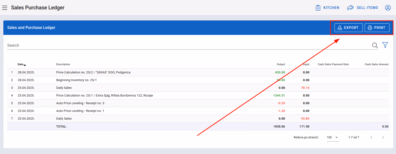 Print Sales Purchase Ledger button