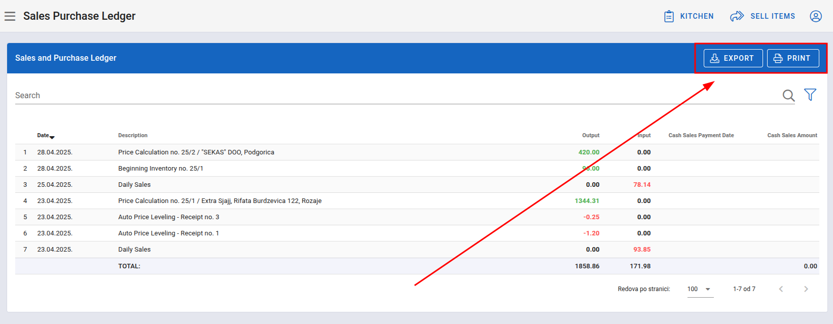 Print Sales Purchase Ledger button