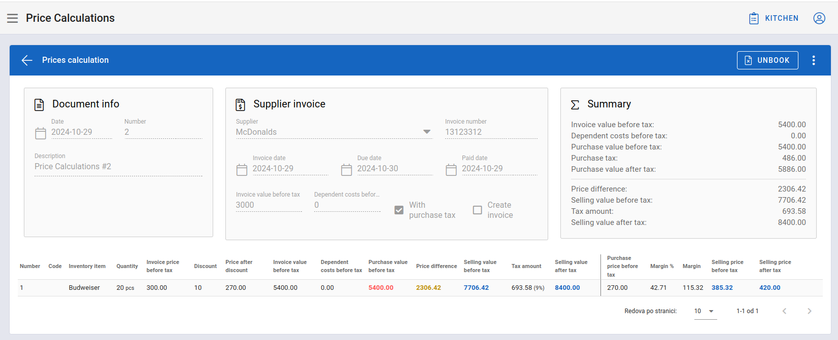 Edit screen for booked