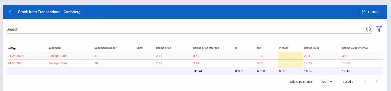 Stock item transactions