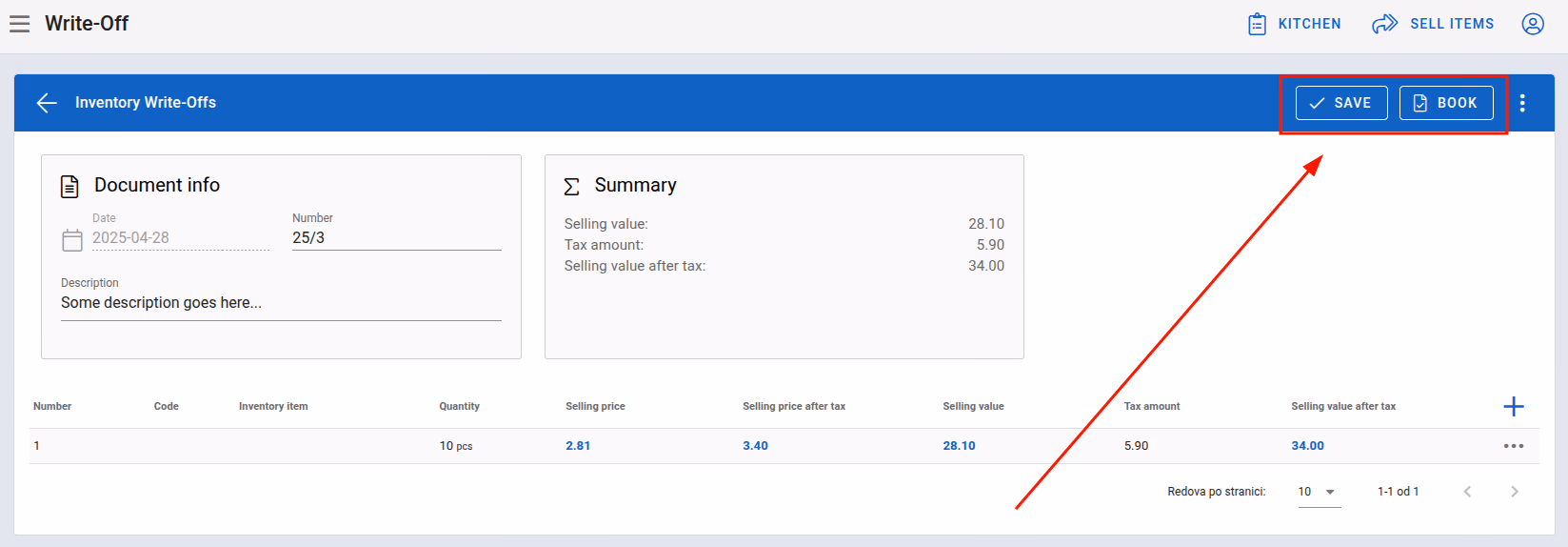 Save and book buttons