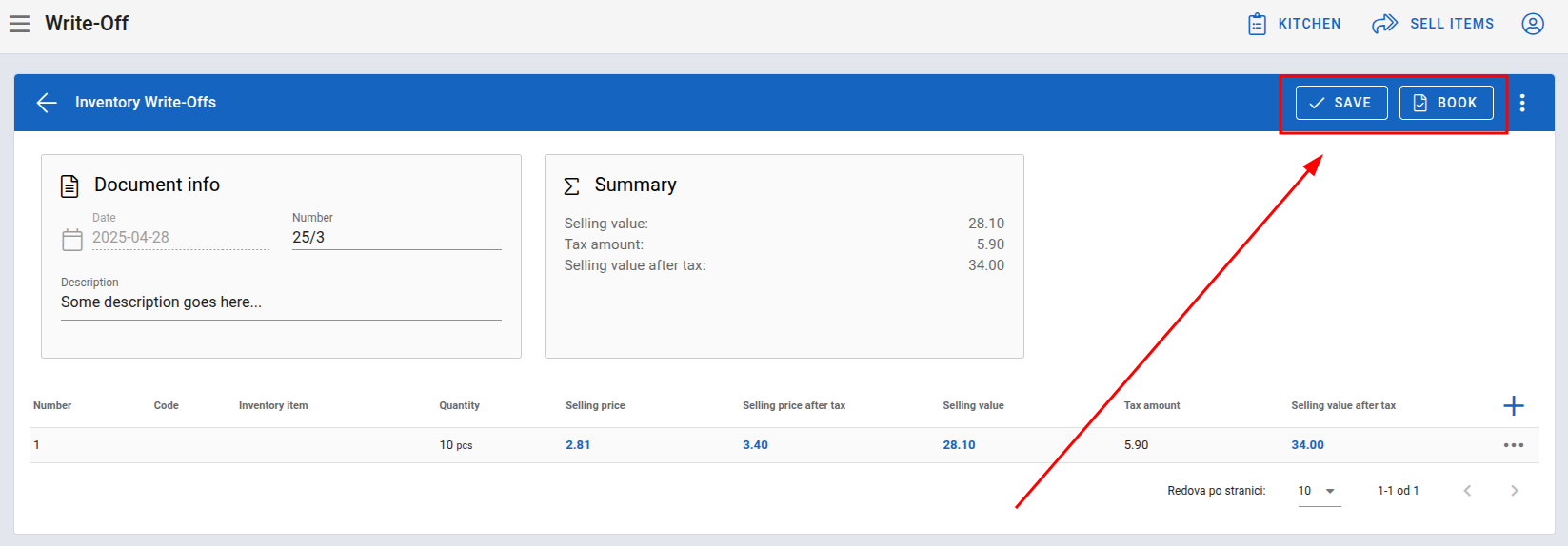 Save and book buttons