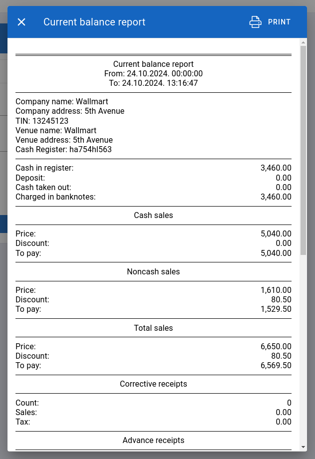 Sales reports printing