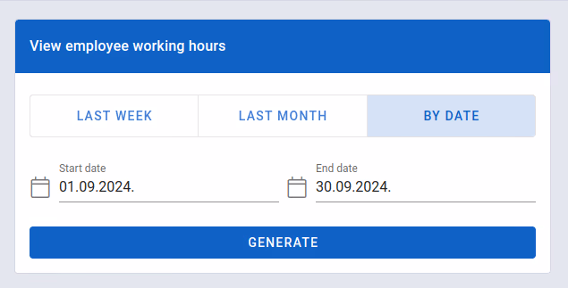 Worked hours date range