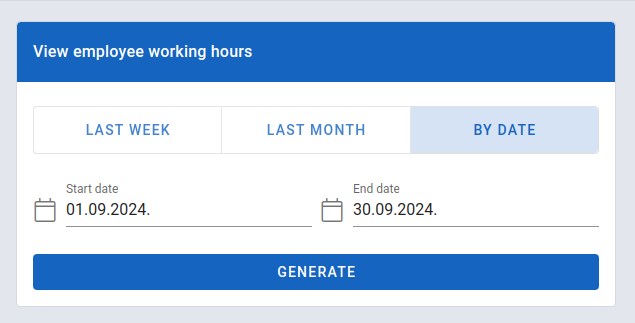 Worked hours date range