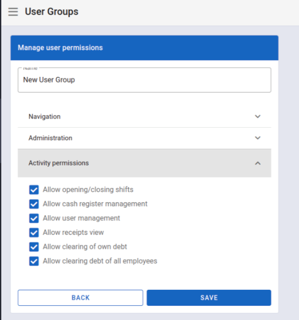Add user group permissions