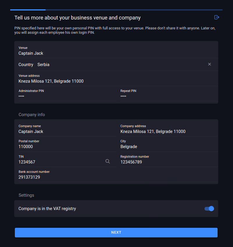 Company registration form complete