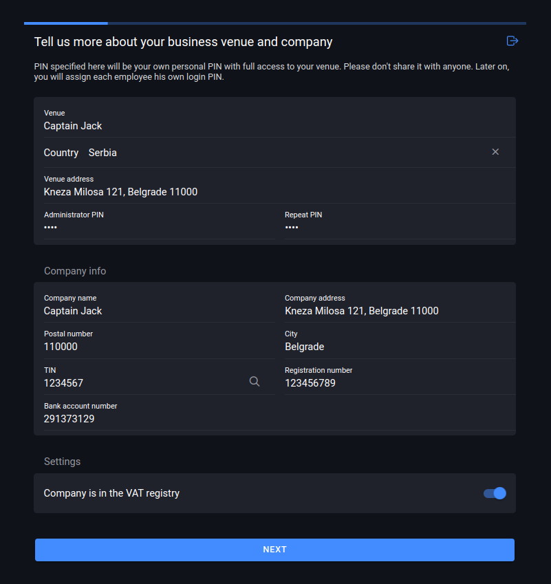 Company registration form complete