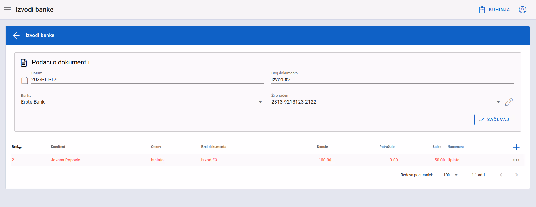 Bank statement details