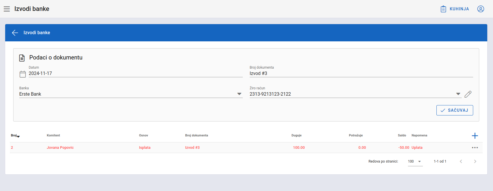 Bank statement details
