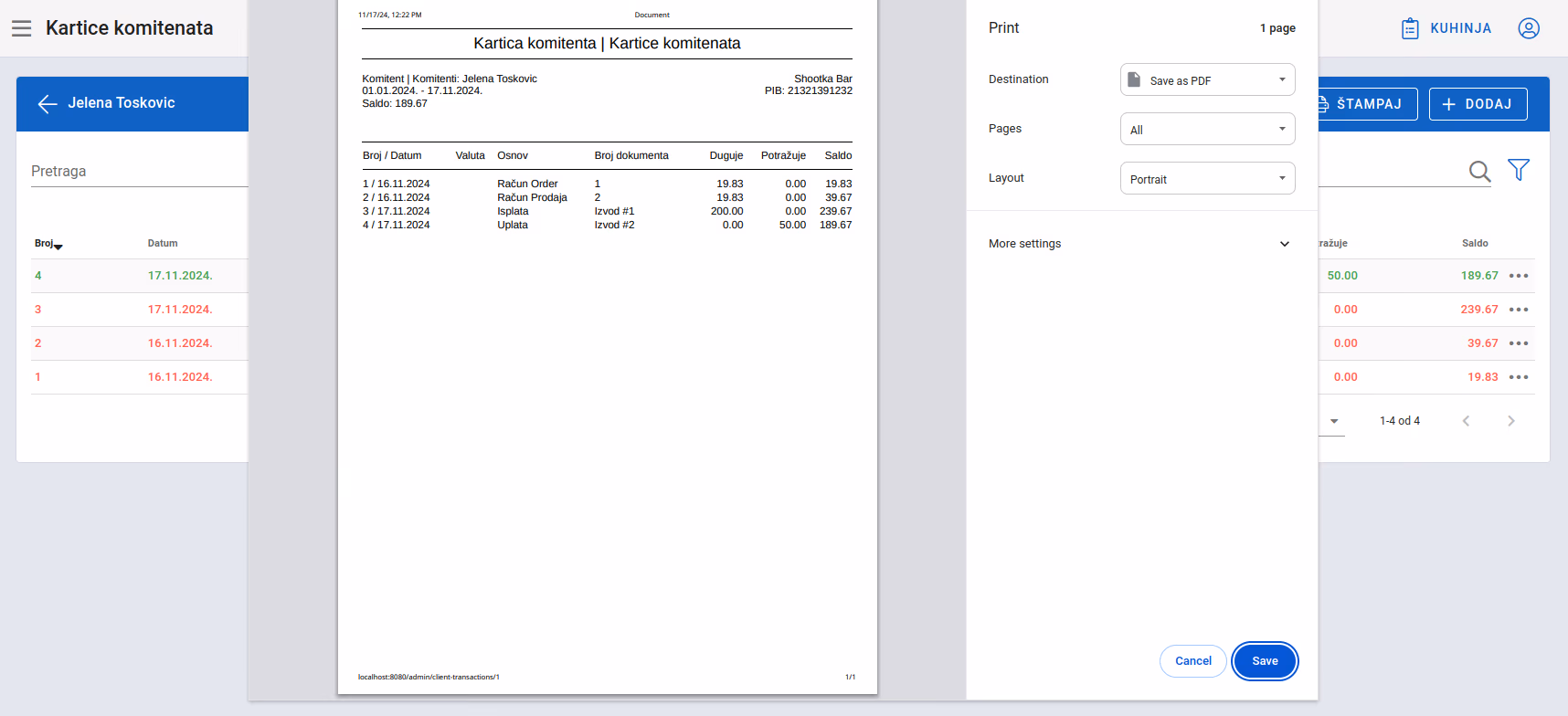 Print transactions