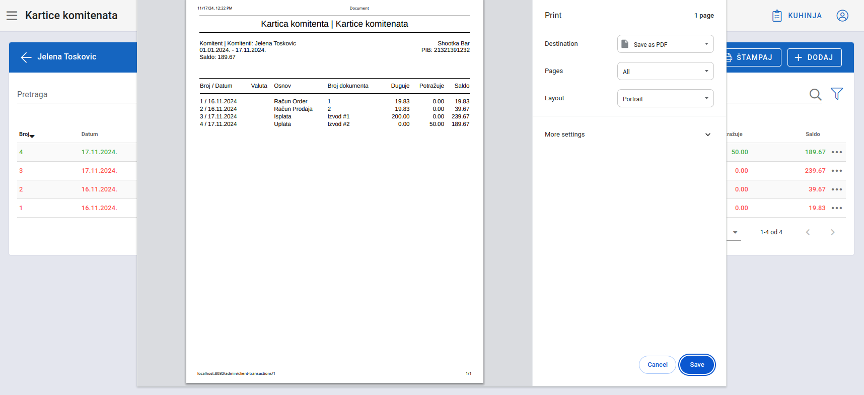 Print transactions