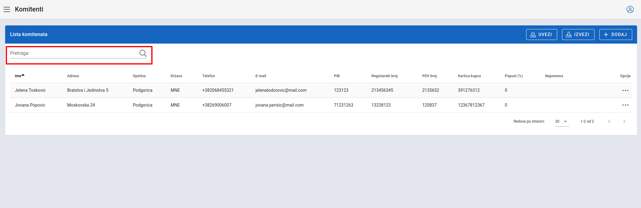 Search clients filter
