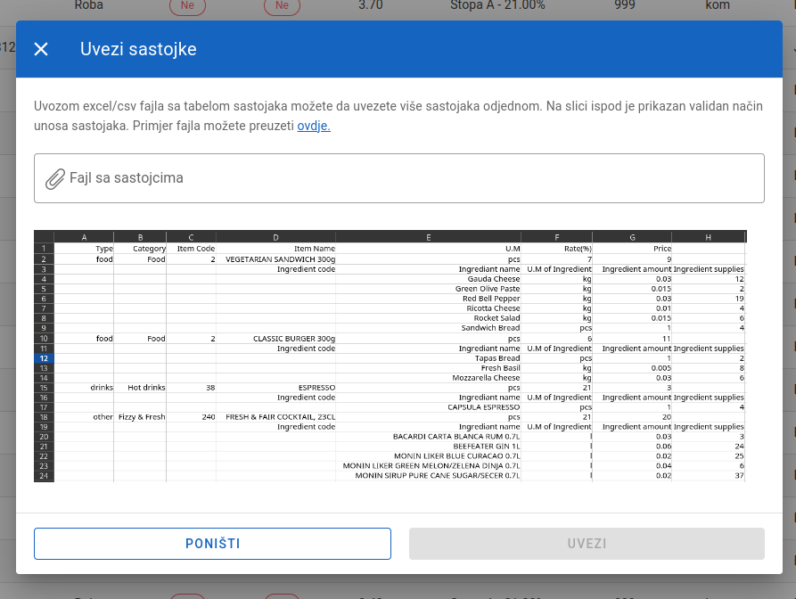 Import ingridients