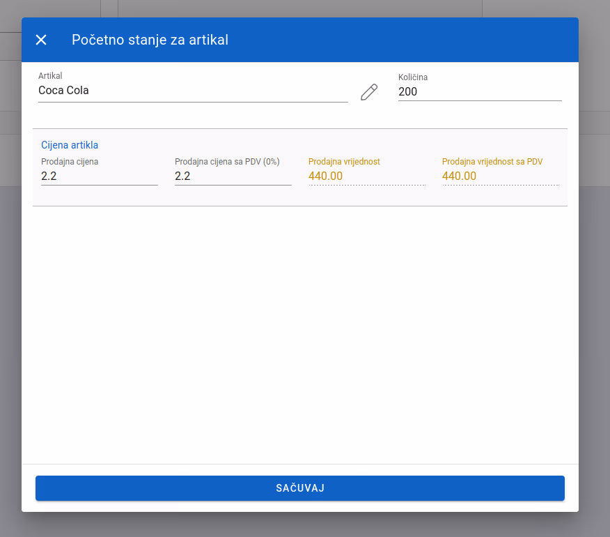 Add beggining inventory for an article completed
