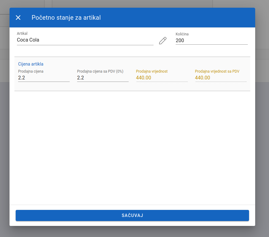 Add beggining inventory for an article completed