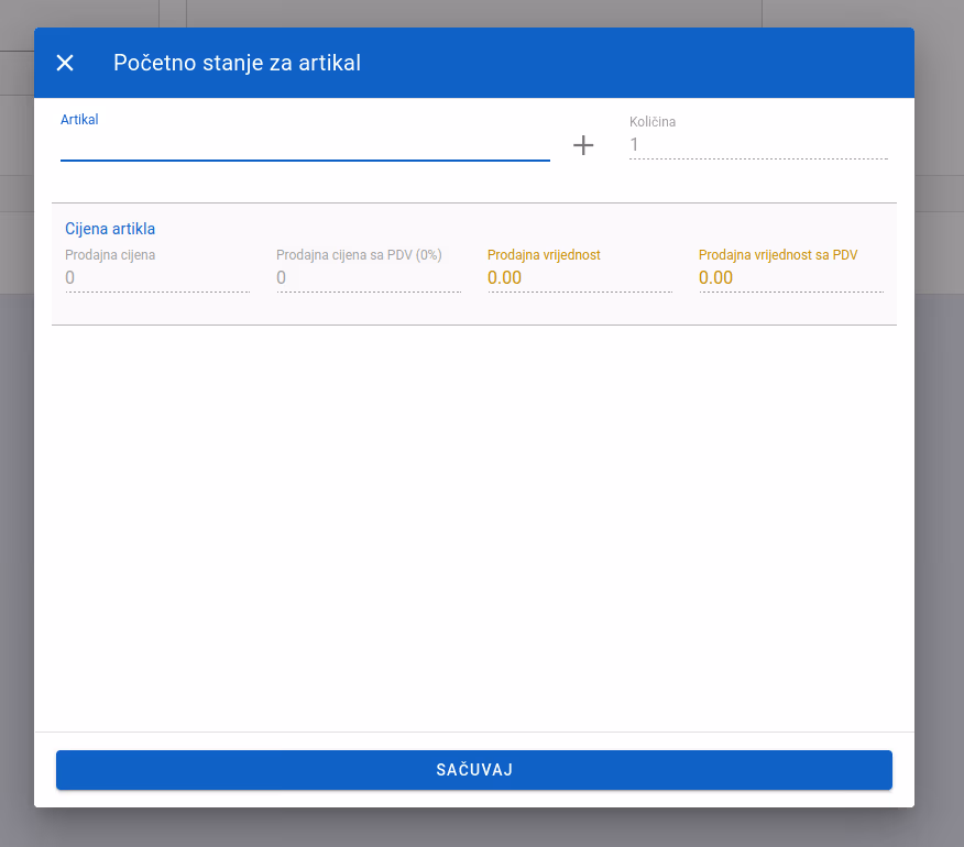 Add beggining inventory for an article