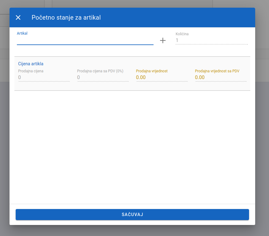 Add beggining inventory for an article