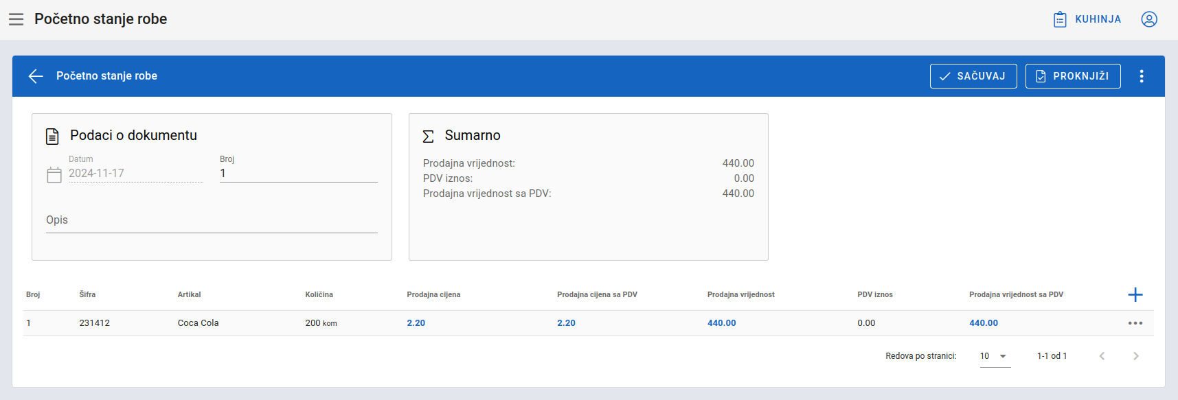 Add beggining inventory for an article completed