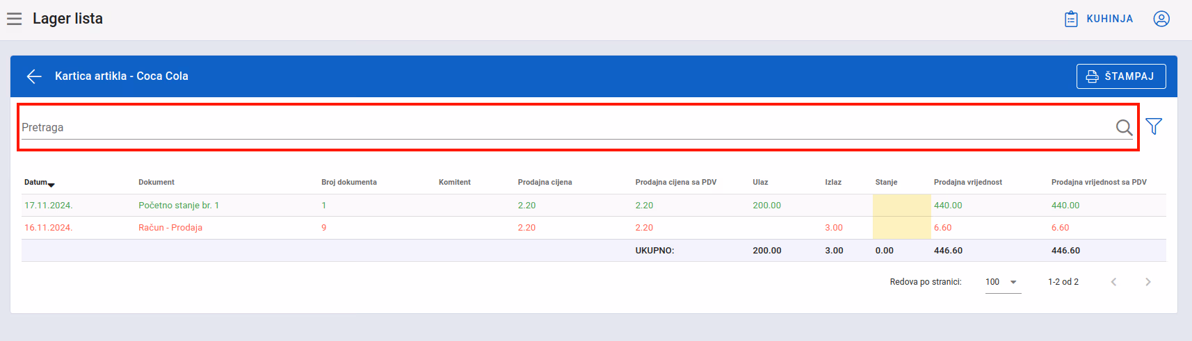 Stock item search