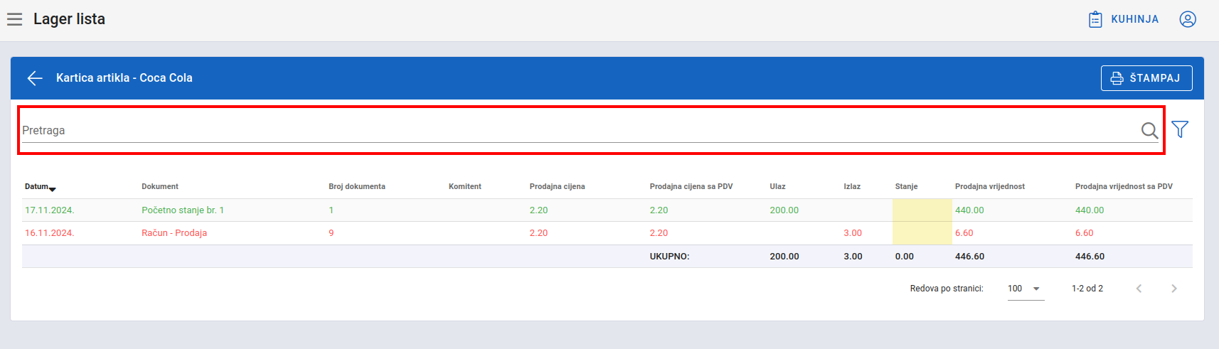 Stock item search