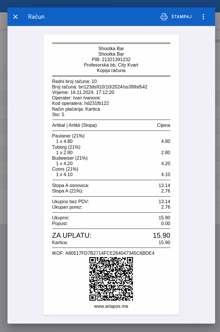Receipt display