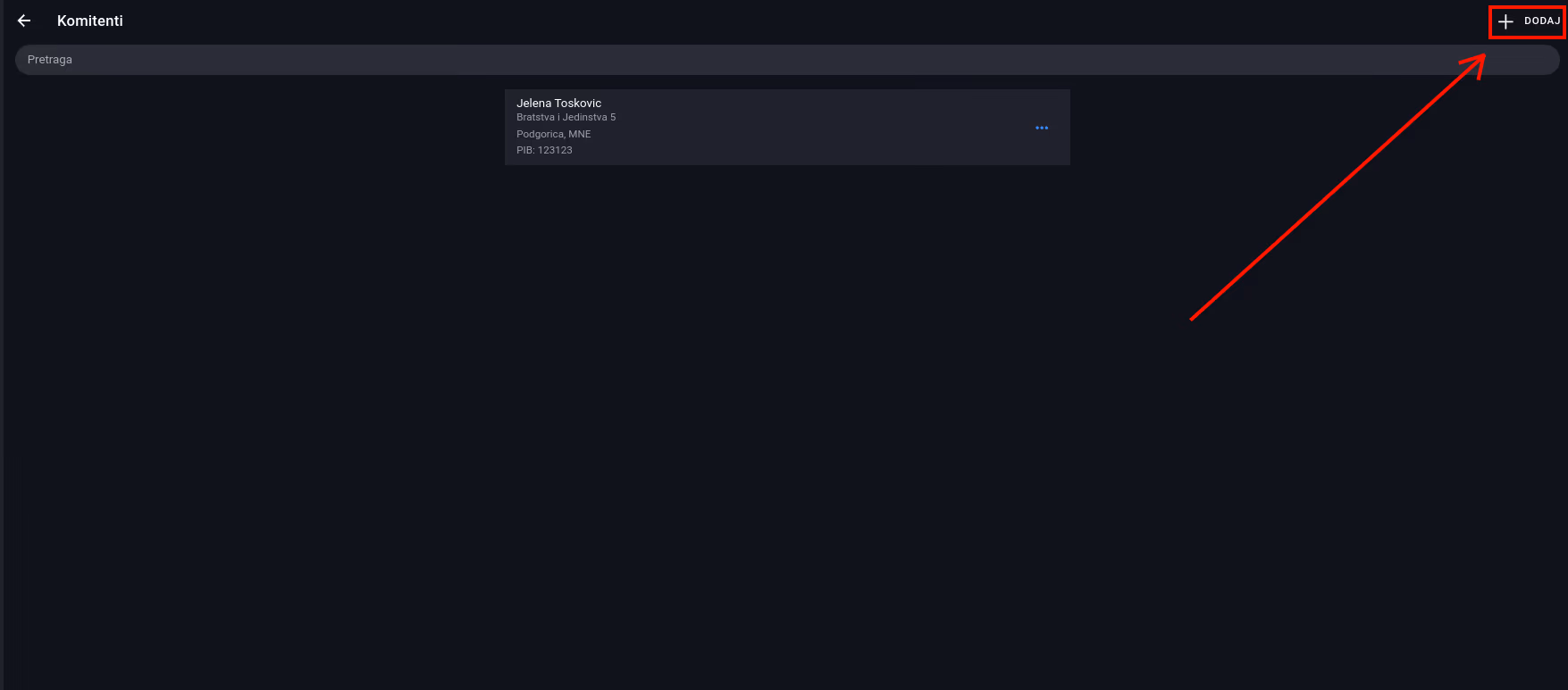 Add client button
