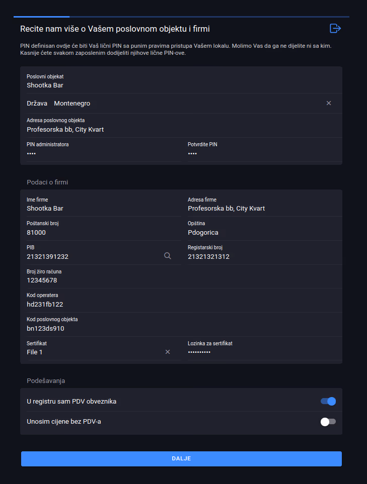 Company registration form complete