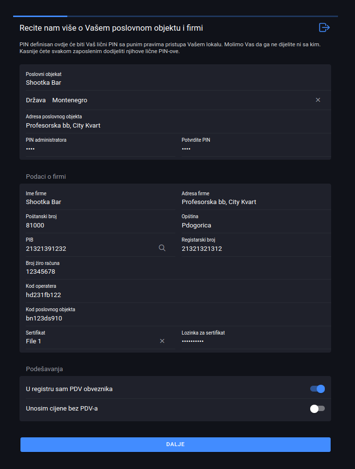 Company registration form complete