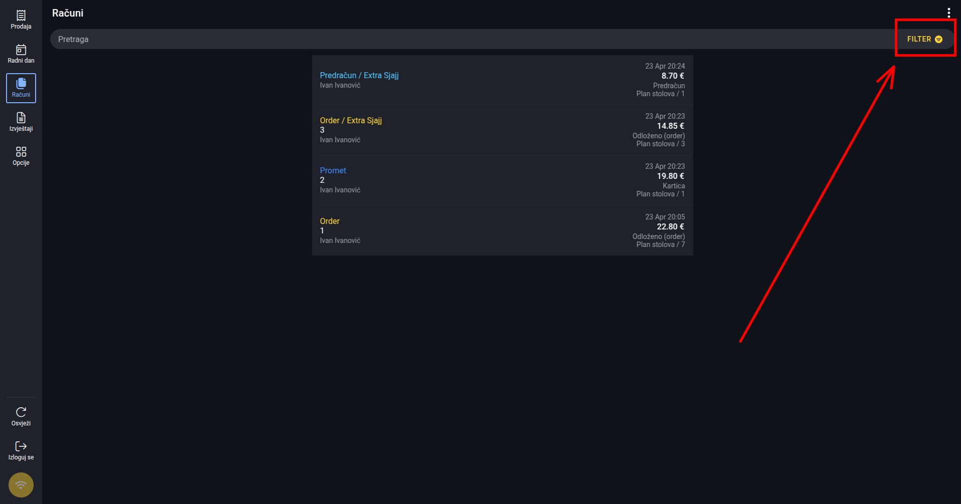 Filters button