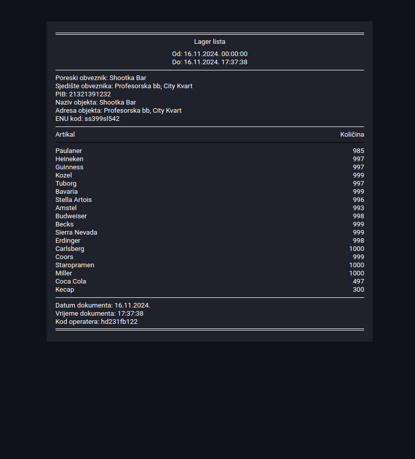 Inventory report